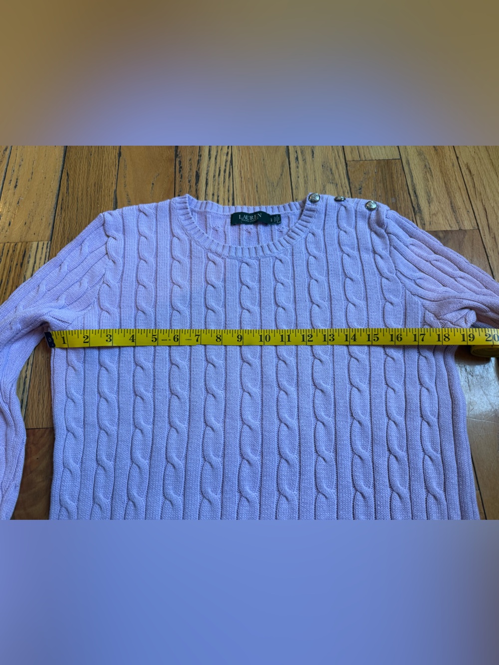 Lauren Ralph Lauren Cable Knit Button Shoulder Sweater Lavender Women Sz Large - Picture 11 of 13